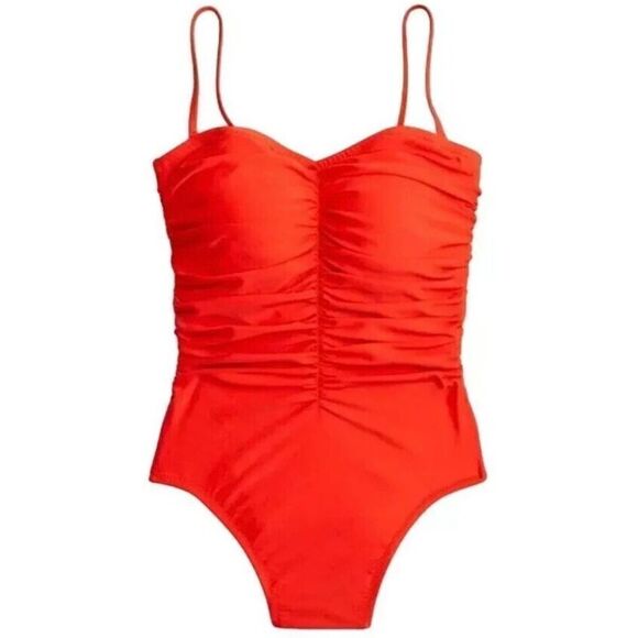 J.Crew Red Ruched one piece swimsuit size 22 NWT - Picture 1 of 16